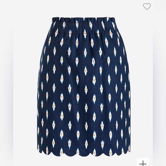 J Crew Factory Scalloped Sidewalk Skirt, Printed Navy, Linen- Cotton Blend Sz 00 - Picture 1 of 7